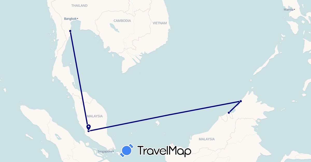 TravelMap itinerary: driving in Brunei, Malaysia, Thailand (Asia)